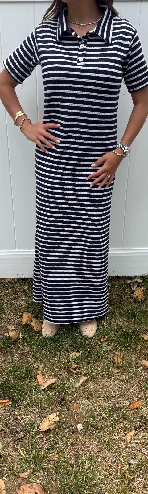 Short Sleeve Striped Maxi Dress